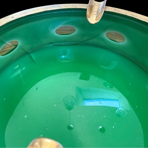 Vintage Brass & Milk Glass Ashtray | Green Glass Insert | Art Deco - Picture 4 of 7